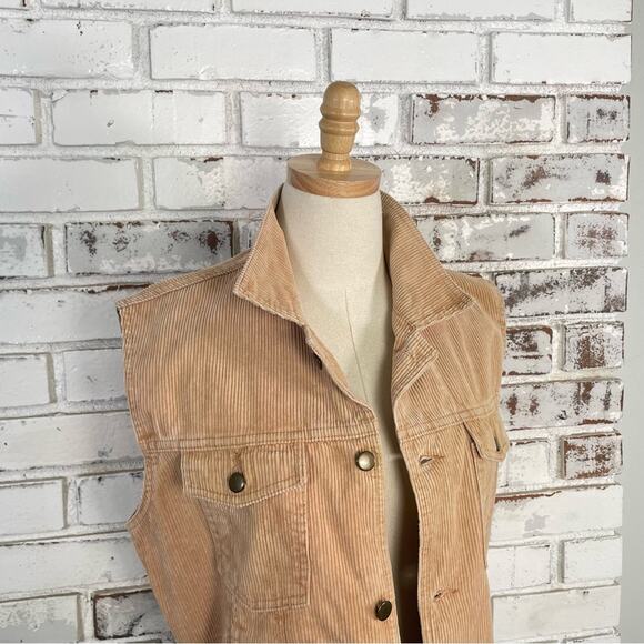 Vintage 90s Just In Tan Corduroy Button-Down Sleeveless Cotton Boho Jacket Vest - Picture 6 of 9